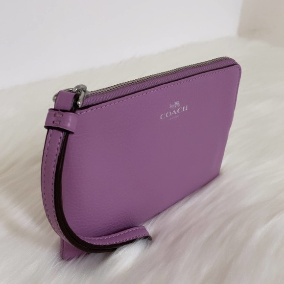 NWT💃Coach Corner Zip Wristlet/Refined Pebble Leather/ Violet - Picture 3 of 8